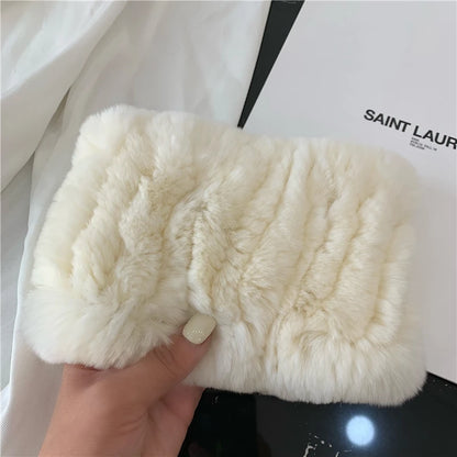 Women Handmade Stretch 100% Real Rabbit Fur Scarf Knit Genuine Rex Rabbit Fur Headbands Girls Natural Rabbit Fur Ring Scarves