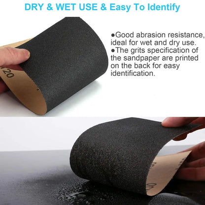 42-Piece Pack of Dry and Wet Sandpaper, 120 to 3000 Grit Combination, 9X 3.6inch, Suitable for Car Polishing, Wood Furniture Processing, and Woodworking Carving, Etc
