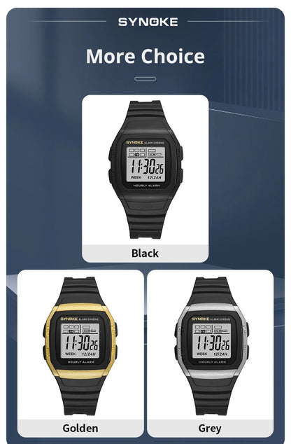 SYNOKE Digital Watch Student Electronic Outdoor Sports Boy Luminous Waterproof MultiFunction Watch Retro Square Watch
