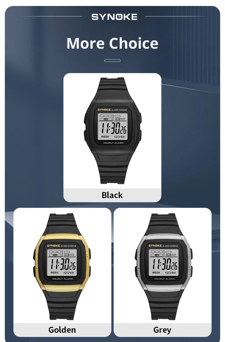 SYNOKE Digital Watch Student Electronic Outdoor Sports Boy Luminous Waterproof MultiFunction Watch Retro Square Watch