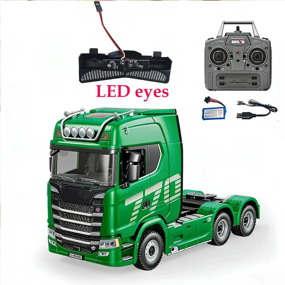 HUINA 1501 770S 1/18 19CH 2.4G RC Alloy Tractor Truck Engineering Trailer Truck with Light and Sound Toys for Boys Adults Gifts
