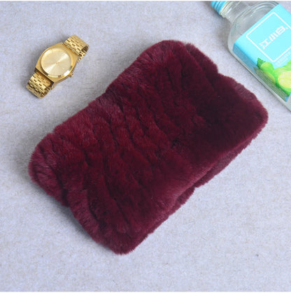 Women Handmade Stretch 100% Real Rabbit Fur Scarf Knit Genuine Rex Rabbit Fur Headbands Girls Natural Rabbit Fur Ring Scarves
