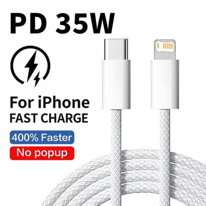 35W Fast Charge PD Cable For iPhone 13 14 Pro Max 11 12 mini X XR XS Max 7 8 Plus Quick Charging USB-C Data Braided Cables 1m 2m