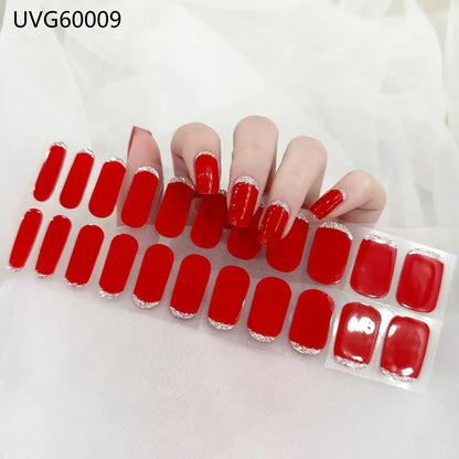 16/20/22Tips Semi-Cured Gel Nail Wraps Full Cover Manicure DIY Waterproof Long Lasting Gel Nail Stickers set for UV Lamp Need