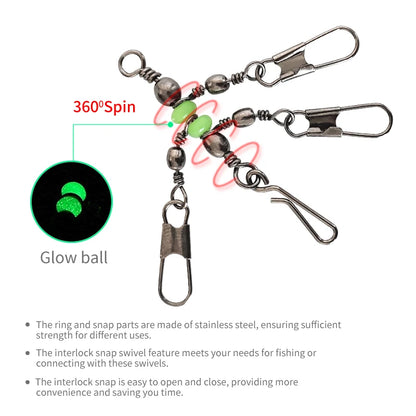 New Luminous Squid Jig Lure Swivels Fishing Bearing Rolling Swivel Solid Ring Fishing Connector With Interlock Snap Accessories