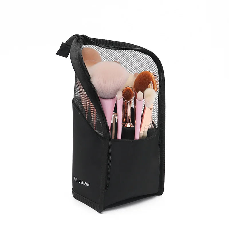 HOMEFISH 1 Pc Stand Cosmetic Bag for Women Clear Zipper Makeup Bag Travel Female Makeup Brush Holder Organizer Toiletry Bag