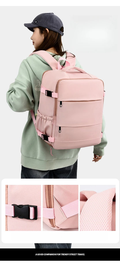Lightweight Large Travel Backpack, Solid Color Minimalist Multifunctional Student School Bag