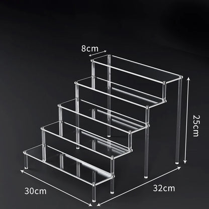 1-5 Tier Acrylic Display Risers Clear Shelf Doll Clay Figurine Display Stand for Desserts Perfume Organizer Showcase W-10