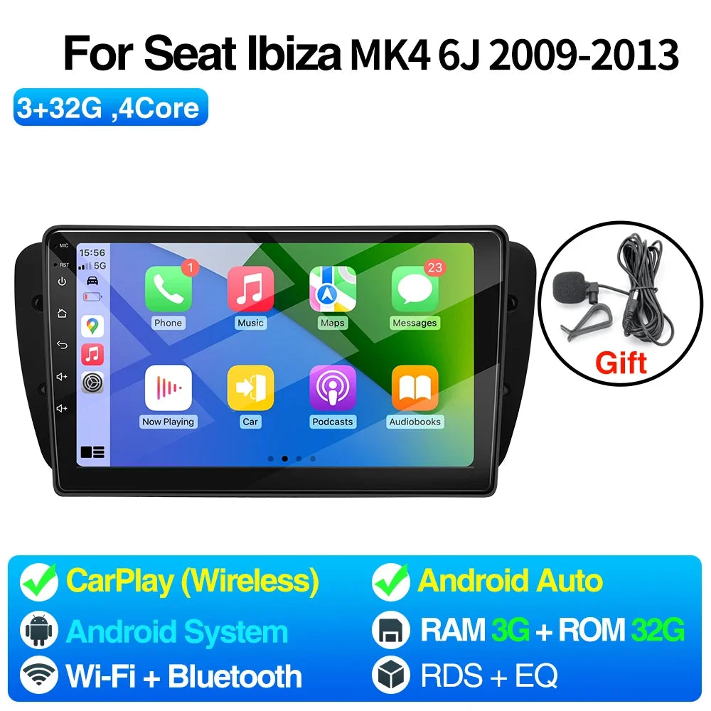 Android Car Radio for Seat Ibiza MK4 6J 2008-2015 Multimedia Player CarPlay Android Auto GPS Bluetooth WIFI Car Head Unit 9inch