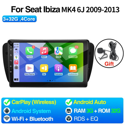 Android Car Radio for Seat Ibiza MK4 6J 2008-2015 Multimedia Player CarPlay Android Auto GPS Bluetooth WIFI Car Head Unit 9inch