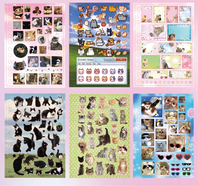 Cute Pets Theme Sticker Book 30 Sheets/Bag with Ring Binding for Scrapbooking DIY Collage Material Background Decoration