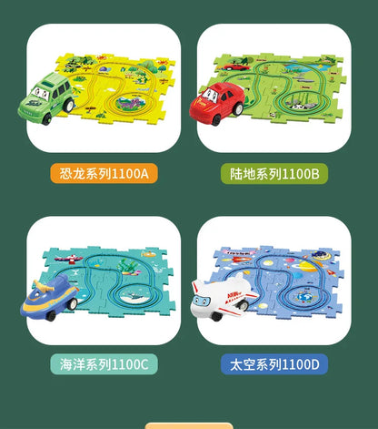 Children Puzzle Electric Railroad Speeder DIY Assembly Electric Car Automatic Rail City Scene Construction Education Toy Gift