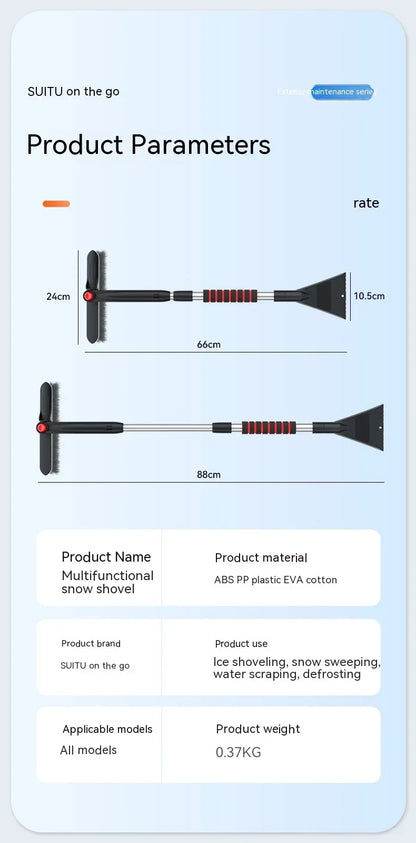 Winter Car Cleaner Extendable Snow Shovel Ice Scraper Brush Detachable Windshield Tool