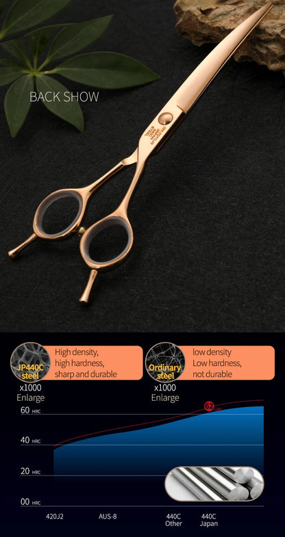 Fenice Professional 6.25/6.75 Inch Pet Curved Grooming Scissors serrated blade with saw Pet Scissors Shears for Dogs Cats JP440C