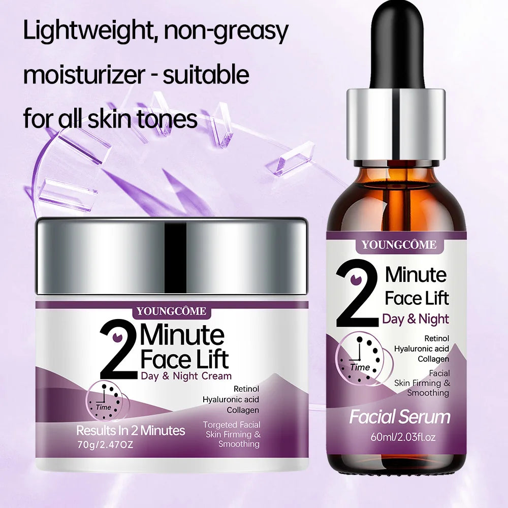 YOUNGCOME 2 Minute Face  Lift Day&Night Cream with Retinol and Serum, Hyaluronic Acid, Collagen,  Anti-Aging Firming Moisturizer