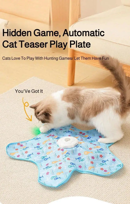 Cat Toys Interactive Hide and Seek Cat Toy with Mouse Squeaky Motion Activated Moving Concealed Feathers Kitten Teaser Toy