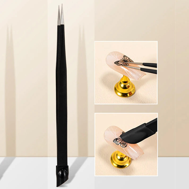 Manicure Multi-function Tweezers Multi-purpose Clip Picking Tool Silicone Head Press Stick Sticker NailArt Clamp Diamond Tweezer