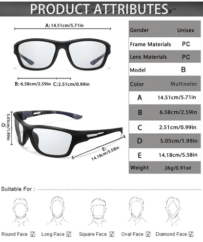 Photochromic Motorcycle Sunglasses Men Women Outdoor Cycling Driving Hiking Eyewear Fishing UV400 Protection Goggles