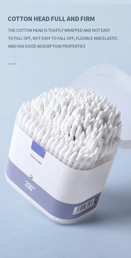 200PCS/box - high-quality double ended cotton swabs - suitable for personal cleaning, gentle makeup removal, makeup swabs, etc
