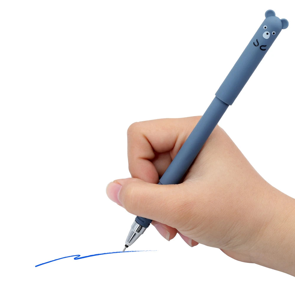 12pcs Animals Panda Erasable Gel Pen 0.5mm Blue Black Erasable Pen Refills Rods Washable Handle School Supplies Stationery