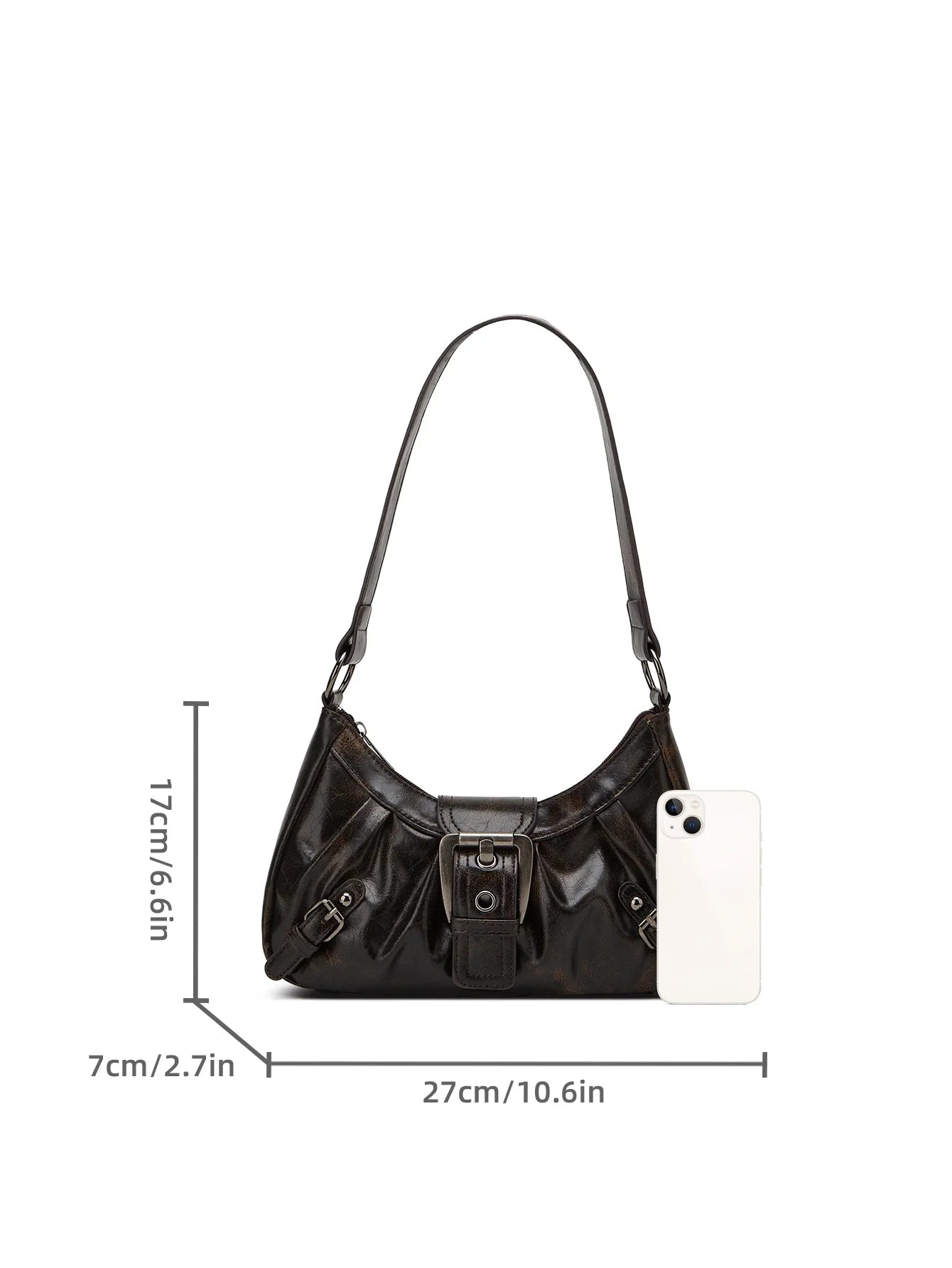 Shoulder Bags Y2K Retro Style Shoulder Bag, Maillard Pleated Rivet Armpit Bag, Fashionable Ladies Cool Leather Shoulder Bag