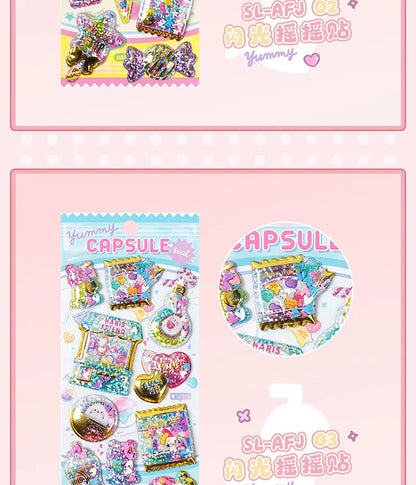 Kawaii Capsule Sparkling 3D Stickers Scrapbooking Diy Journal Stationery Sticker Cute Deco Art School Supplies