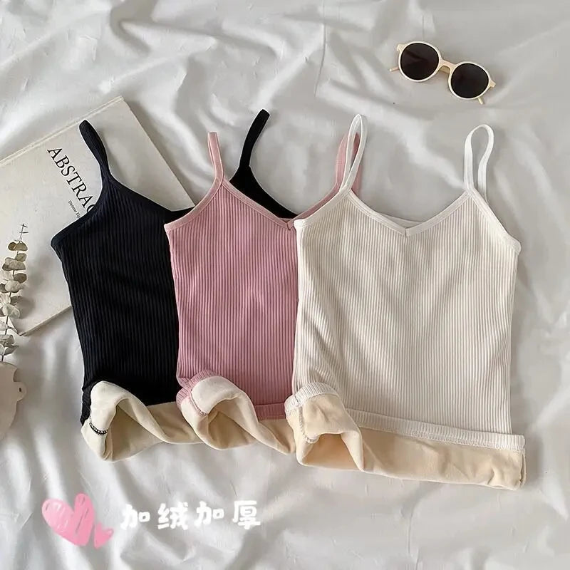 T-shirt Sleeveless Tops Women Winter Warm Underwear Solid Color Thermal Casual Nightwear Sexy Elasticity Female Thin Velvet