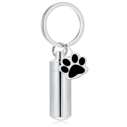 Pet Urns Keychain Paw Print Cylinder Urn Pendant Keychain for Dog Ashes Puppy Kitten Ashes Keepsake Cremation  Memorial Pendant