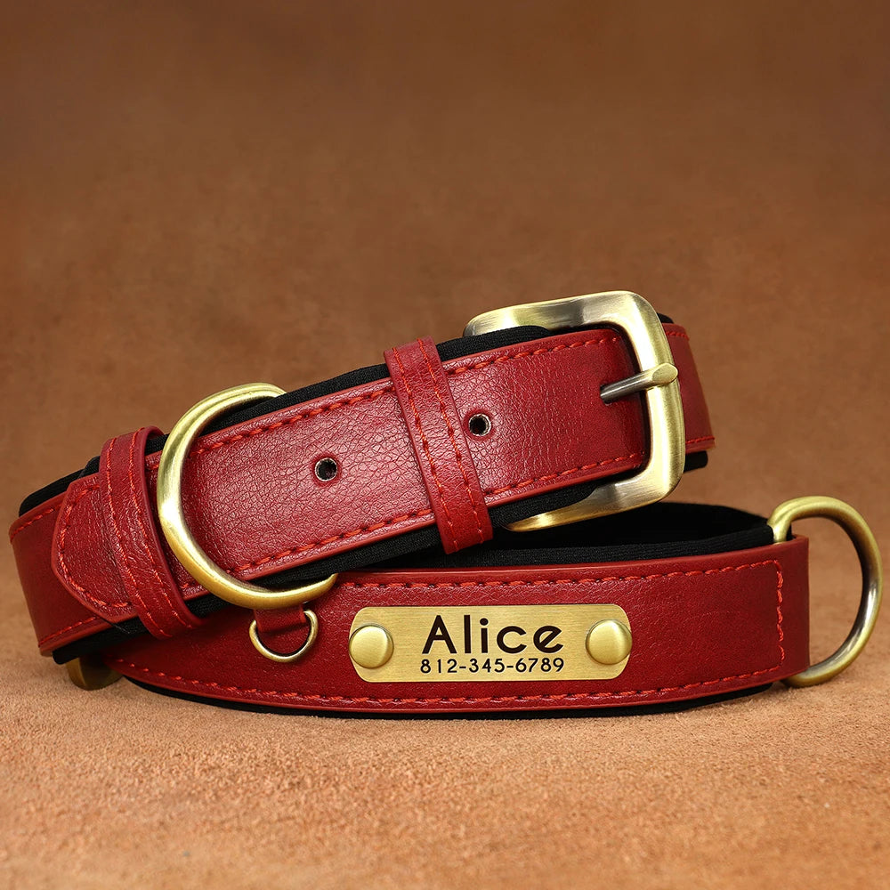 Personalized PU Leather Dog Collar Soft Padded Dog Collars Free Custom Pet ID Name Necklace for Small Medium Large Dogs Pitbull