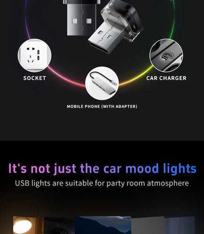 1x Car USB LED Light Mood Lamp Plug Play Universal LED Interior Atmosphere Light Auto Reading Lamp Decorations Decorative Strip