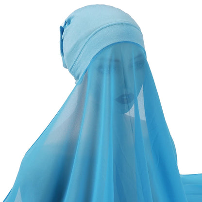 Muslim Women Bonnet + Chiffon Shawl Instant Under scarf Cap Islam Inner Scarf Headband Stretch Hijab Cover Headwrap Turbante