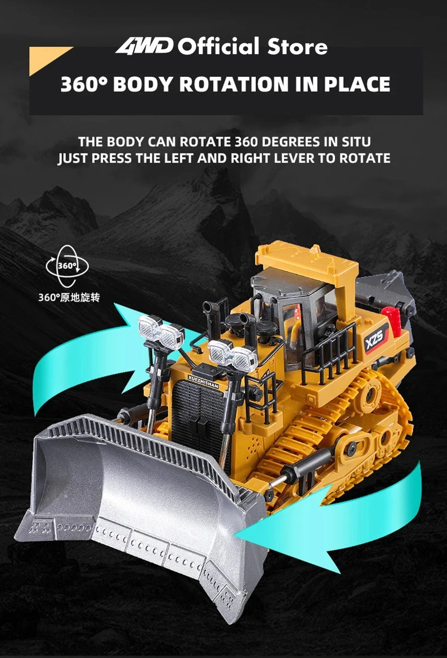 4WD Remote Control Excavator Toy Radio Controlled RC Dump Truck Vehicle Crawler Bulldozer Construction Buggy Light and Sound Car
