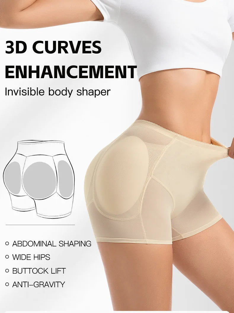Women 4-Pad Butt Lifter Panties High Waist Tummy Control Shapewear Hip Enhancer Mesh Briefs Belly Slimming Body Shaper Shorts