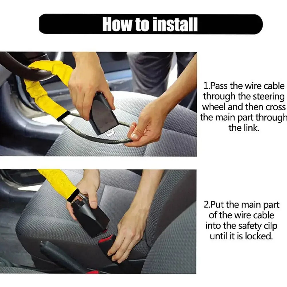 Truck steering wheel lock Universal auto seat belt buckle lock rope Car 5mm thick braided steel cable anti-theft safety lock set
