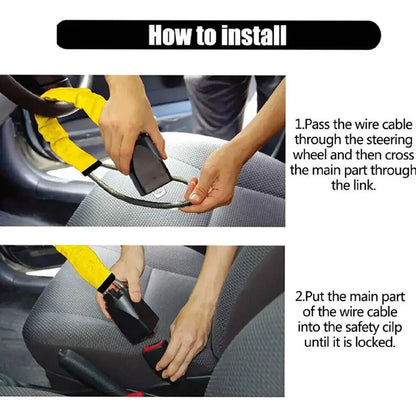 Truck steering wheel lock Universal auto seat belt buckle lock rope Car 5mm thick braided steel cable anti-theft safety lock set