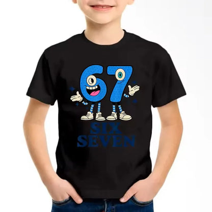 Funny Six Seven Italian Brainrot 67 Number Graphic Print T-Shirt Boy/Girl Summer Short Sleeved Kids Loose Comfortable Tshirt Top