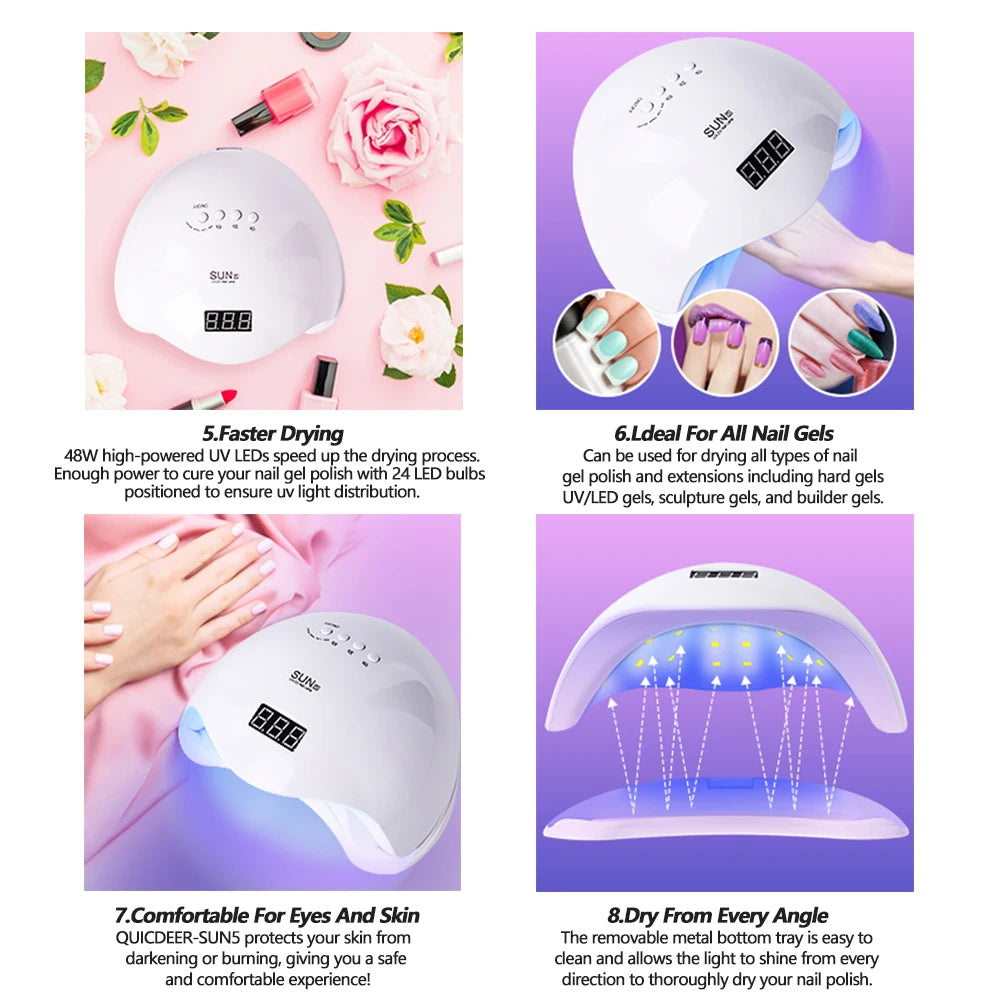 YIKOOLIN SUN5 48W LED UV Lamp for Nails Drying With 4 Timers Automatic Sensor All Gel Professional Nail Art Tools Accessories