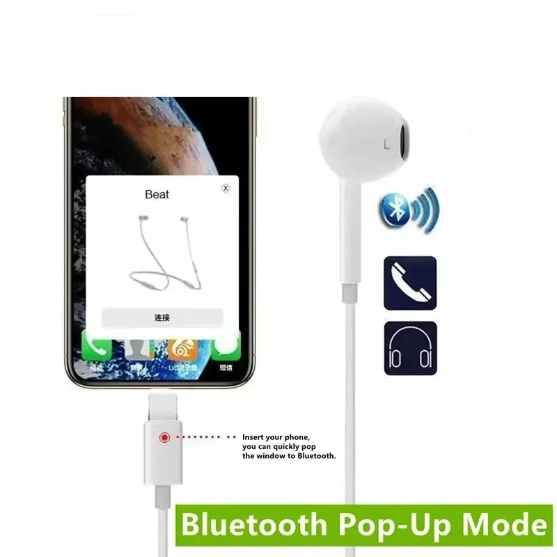 Original Headphones For Apple iPhone 16 15 14 13 11 12 Pro Max Plus In-ear Lightning 3.5MM Wired Bluetooth Earphones Accessories