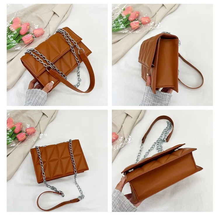 Women's fashion crossbody bag diamond check chain small square bag shoulder bag