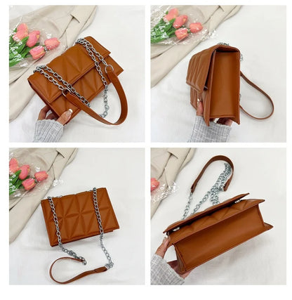 Women's fashion crossbody bag diamond check chain small square bag shoulder bag