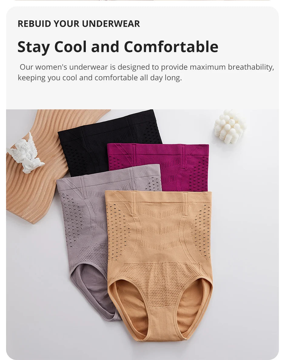 Flarixa High Waist Shaping Panties For Women Breathable Hollow Out Belly Tummy Control Brief Shapewear Body Shaper Underwear