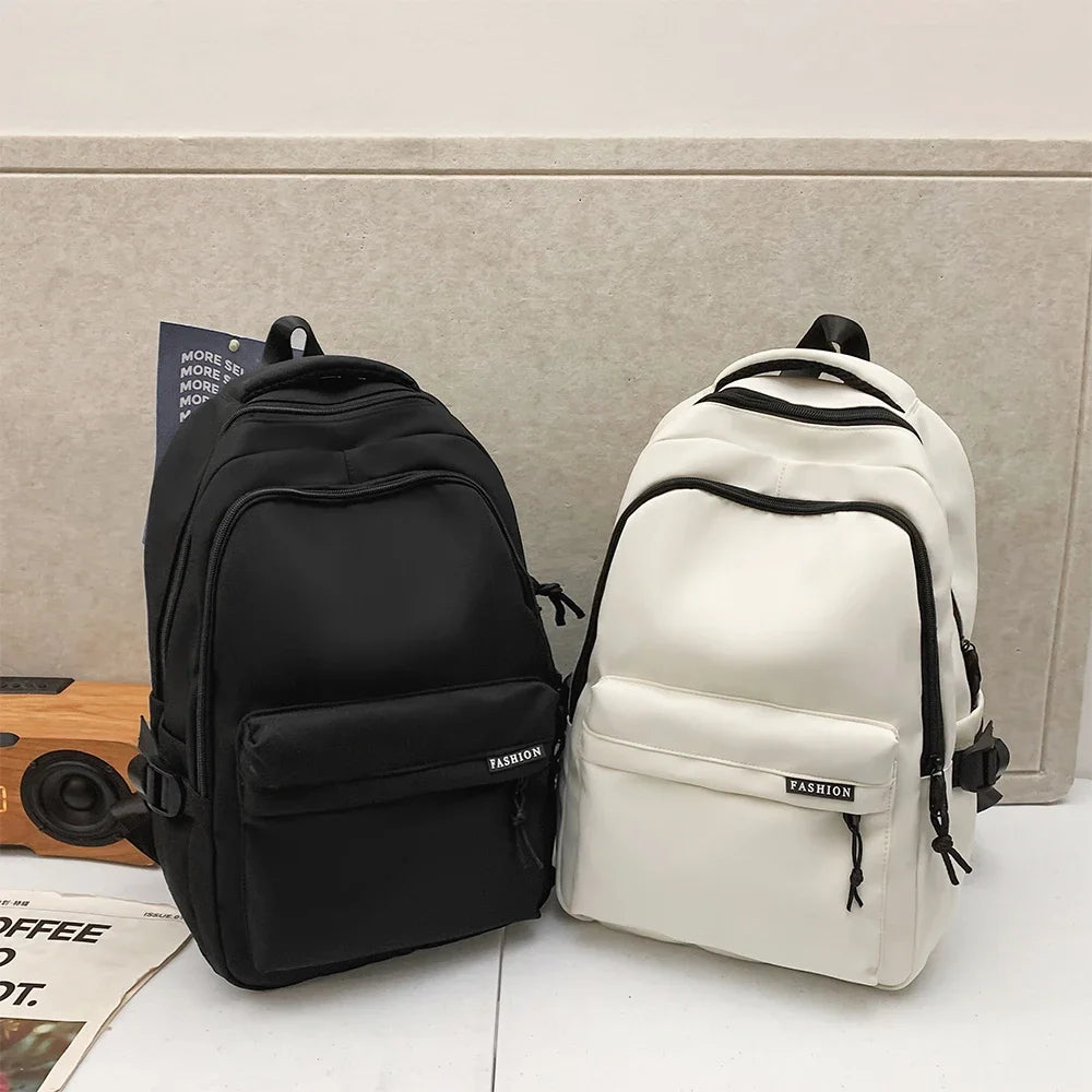 Large Capacity Solid Color Student Backpack Junior and High School Simple Black Travel Backpack