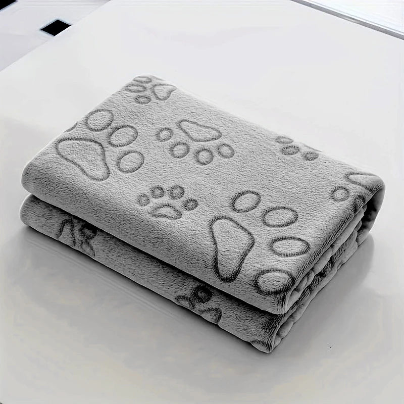 Cozy Plush Dog Paw Print Blanket - Soft Flannel Pet Bed Mat for Cats & Small to Medium Dogs, 3 Sizes, Machine Washable All-Seaso