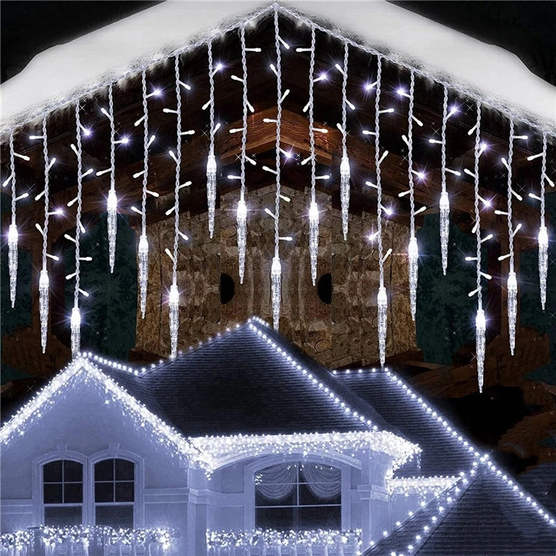 Christmas Garland LED Icicle Curtain String Lights Droop Outdoor Garden Street Wedding Decorative lighting Steady on