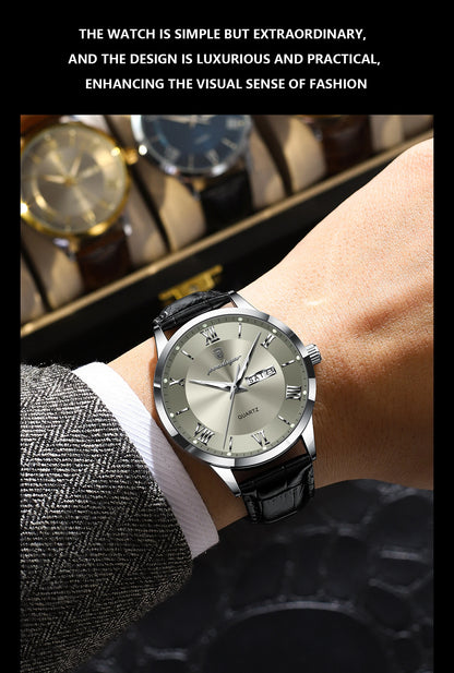 POEDAGAR Business Brand Men Clock Waterproof Luminous Date Week Fashion Man Wristwatch Leather Luxury Men's Quartz Watches Reloj