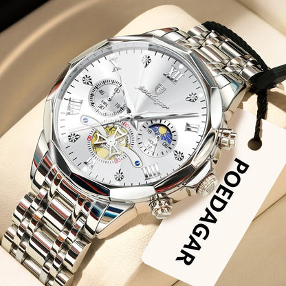 POEDAGAR Luxury Original Men Watch Waterproof Luminous Chronograph Man Wristwatch Stainless Steel Quartz Top Men's Watches Reloj