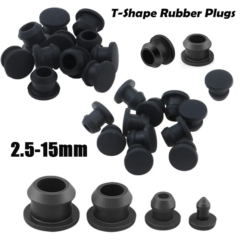 5~20Pcs Black Conical Snap-on Silicone Rubber T Type Plug 2.5-15mm Blanking End Caps Tube Inserts Bung Proof High Temperature