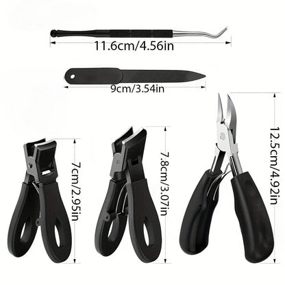 5pc Modern Stainless Steel Toenail Clippers Set with Ergonomic Handle,Includes Wide Mouth Angled Scissors,Nail File Cuticle Tool