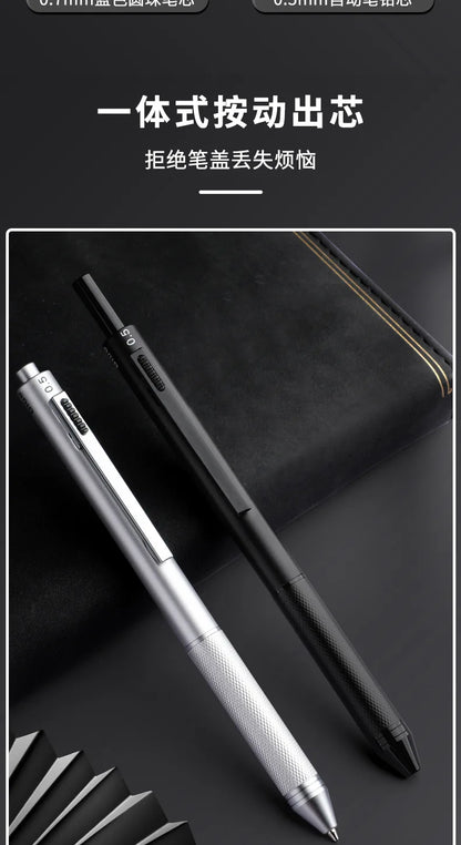 Multifunctional 4-color-in-one gravity-sensing pen metal ballpoint pen/Mechanical Pencil,Black/Red/Blue Ink Oil Signing canetas
