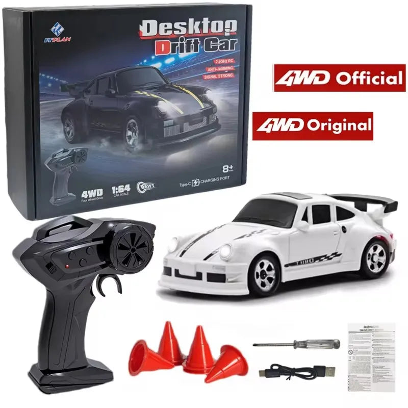 4WD Remote Control Desktop Car for Adults Kids 1/64 or 1/43 Mini Drift Racing High Speed RC Car with LED Lights Hobby Gift